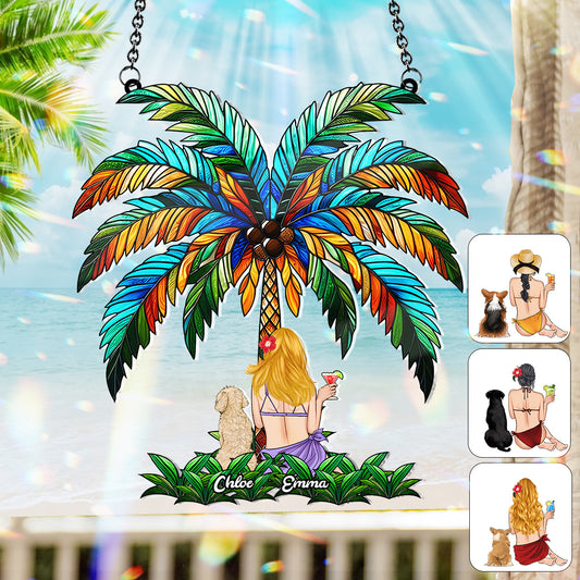 You & Me Under The Palm Tree - Personalized Dog Window Hanging Suncatcher Ornament