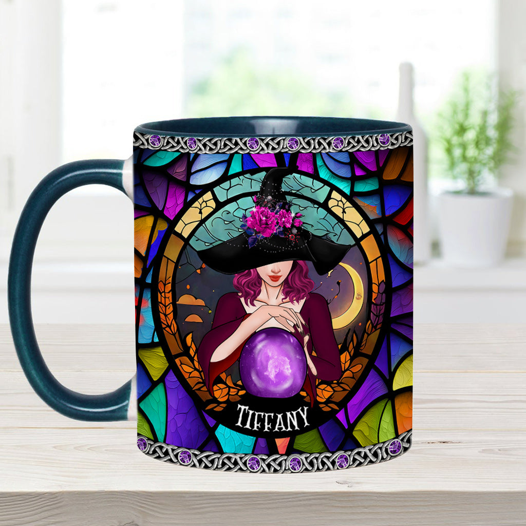 Mystical Witch Purple Stained Glass - Personalized Witch Accent Mug