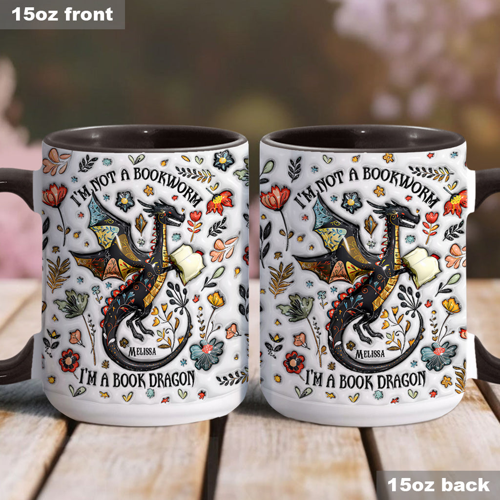 Ich bin kein Bücherwurm, ich bin ein Bücherdrache – Personalisierter Becher mit Buchmotiv