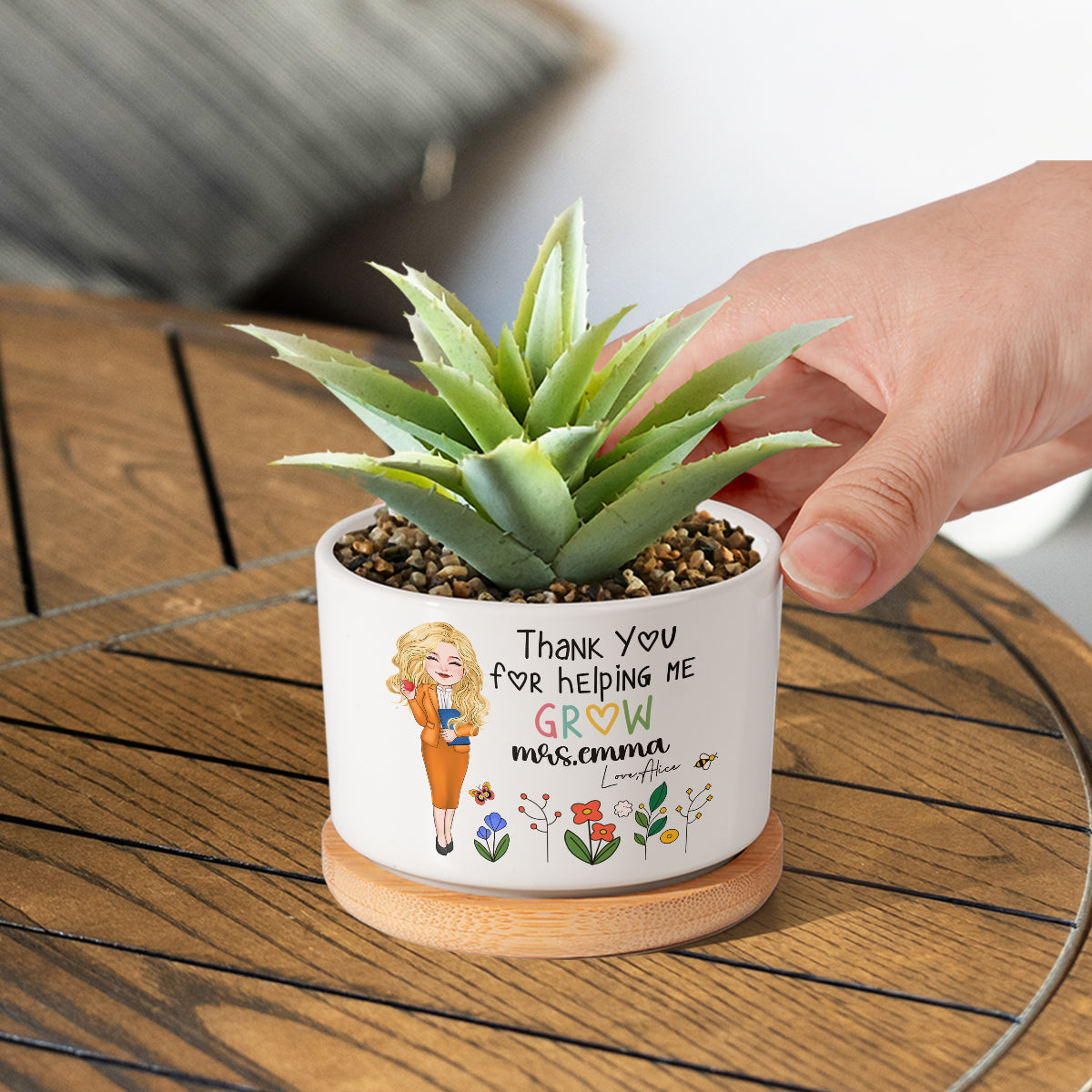 Merci de m'avoir aidé à grandir - Pot de fleurs en céramique personnalisé pour enseignant