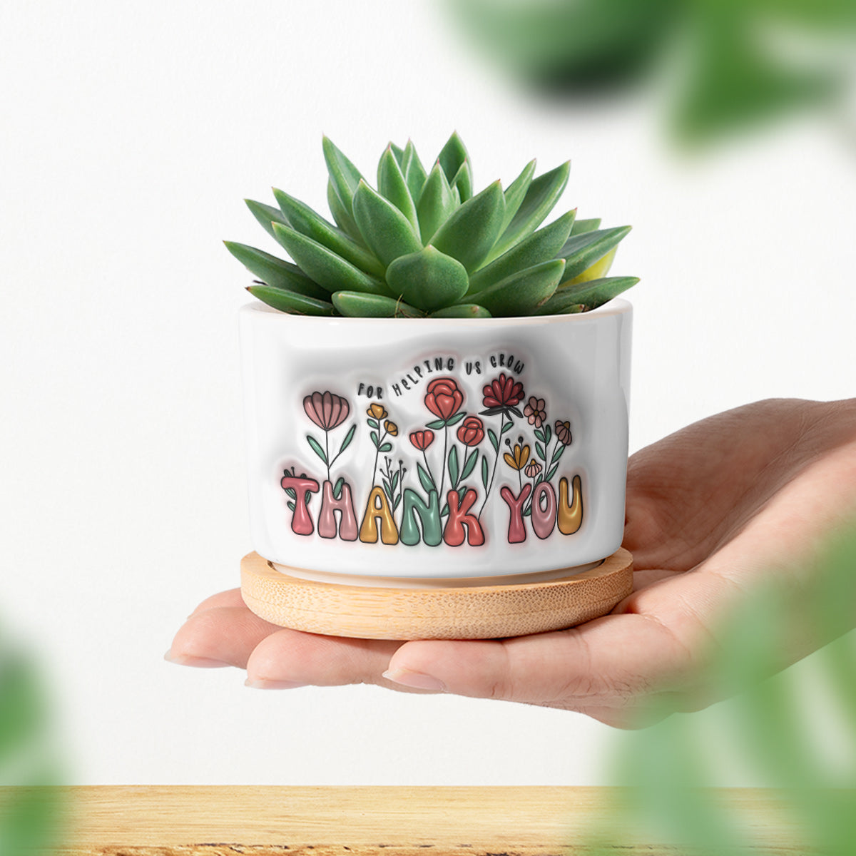 Vielen Dank für Ihre Unterstützung beim Wachstum – personalisierter Keramik-Blumentopf für Lehrer