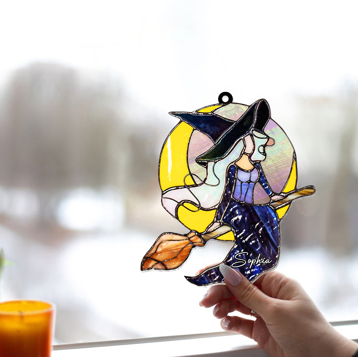 The Witch Is In - Personalized Witch Window Hanging Suncatcher Ornament