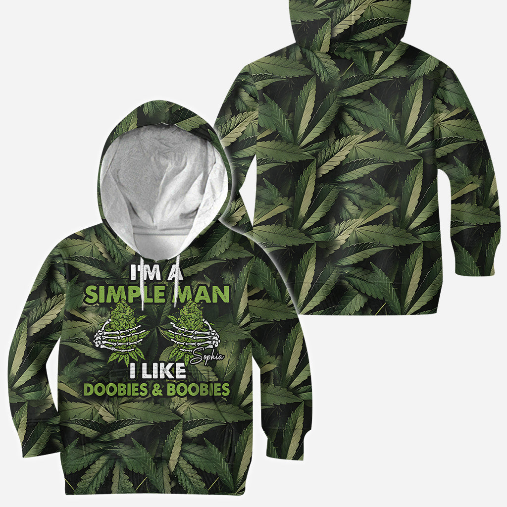 Je suis un homme simple, j'aime les joints et les seins - T-shirt personnalisé « Weed All Over »