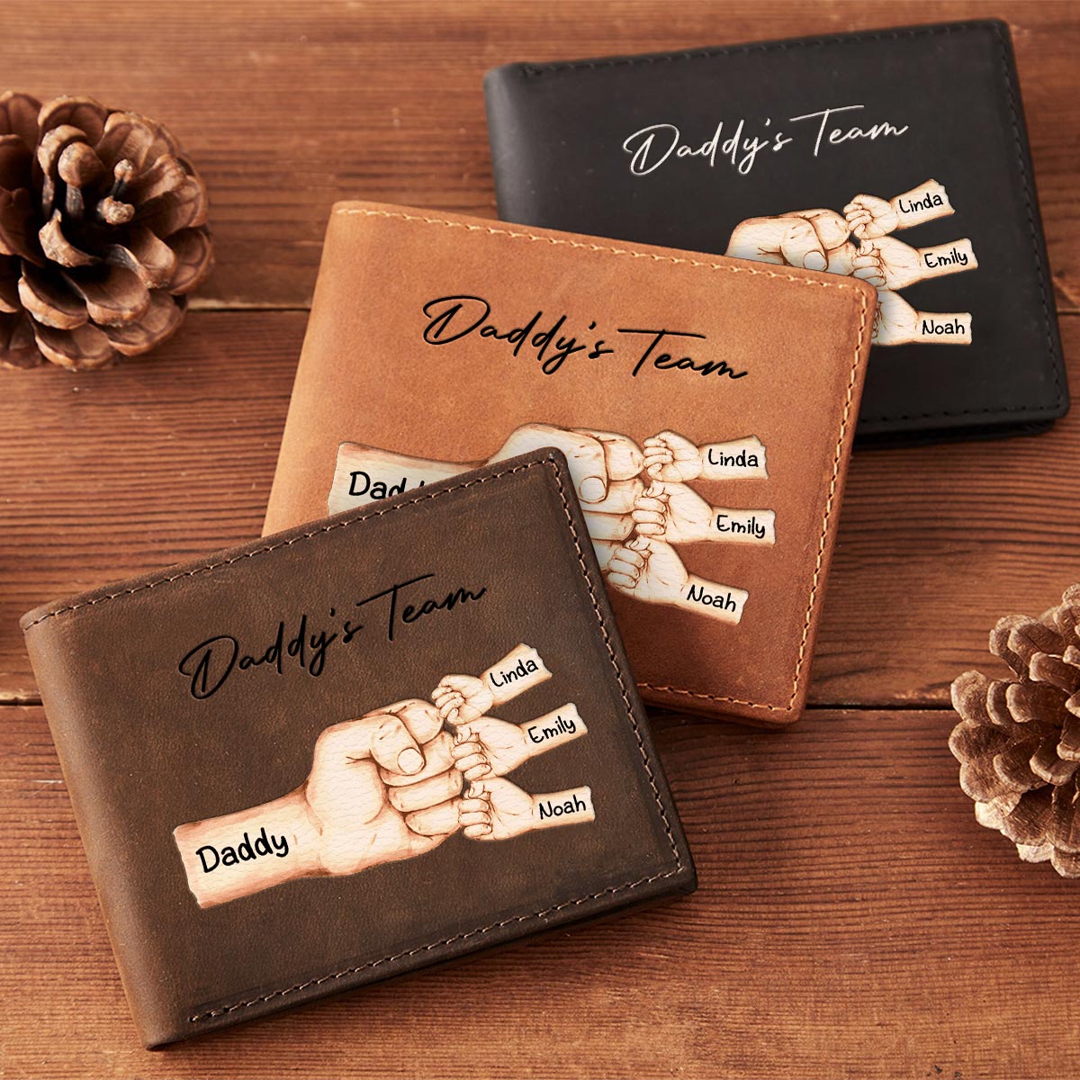 Together We're A Team - Personalized Father Leather Wallet