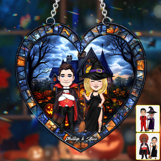 Halloween Is Coming - Personalized Couple Window Hanging Suncatcher Ornament