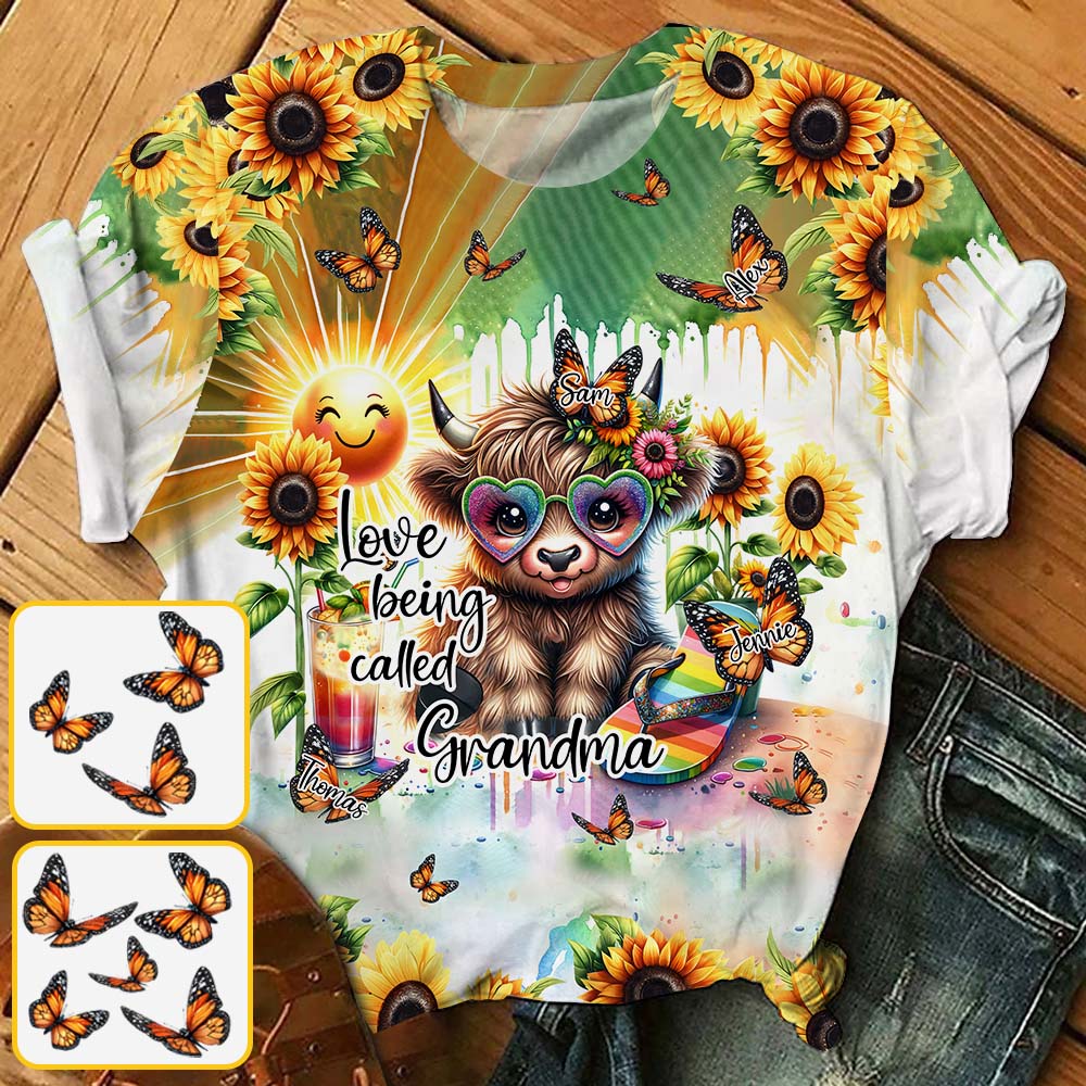 Love Being Called Grandma Highland Cow Summer Vibes - Personalized All Over Shirt
