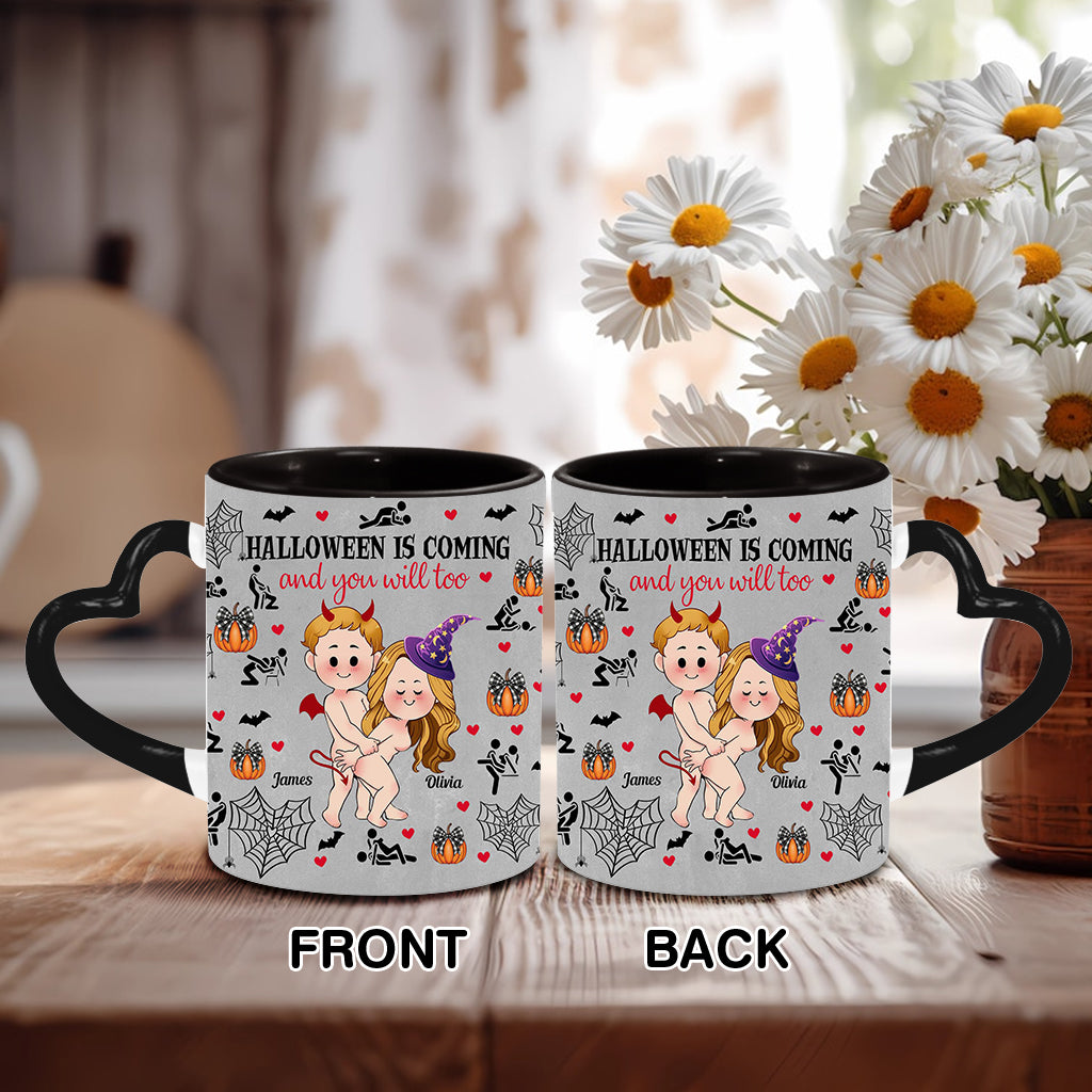 Halloween Is Coming - Personalized Couple Heart Handle Mug