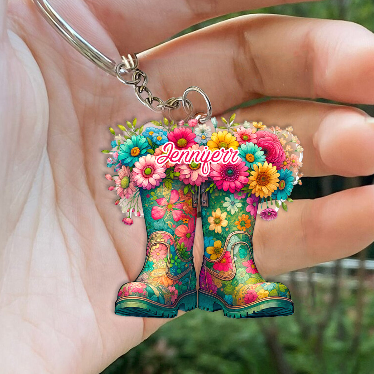 Blumen-Gartenstiefel – personalisierter Garten-Schlüsselanhänger
