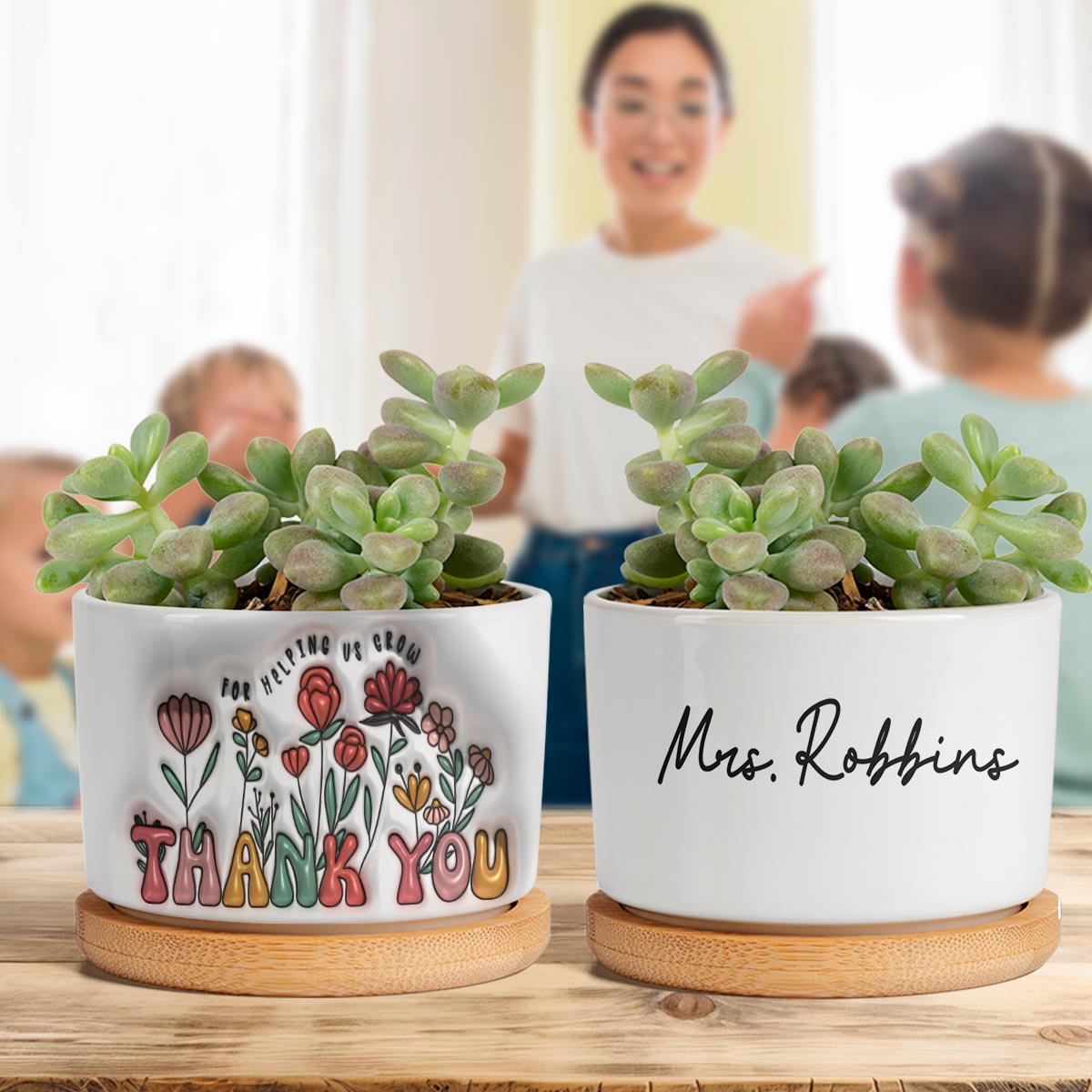 Vielen Dank für Ihre Unterstützung beim Wachstum – personalisierter Keramik-Blumentopf für Lehrer