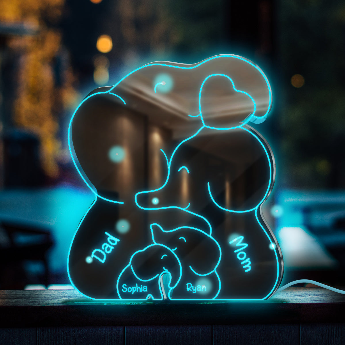 Famille Éléphants - Miroir Lumineux Personnalisé pour la Famille 