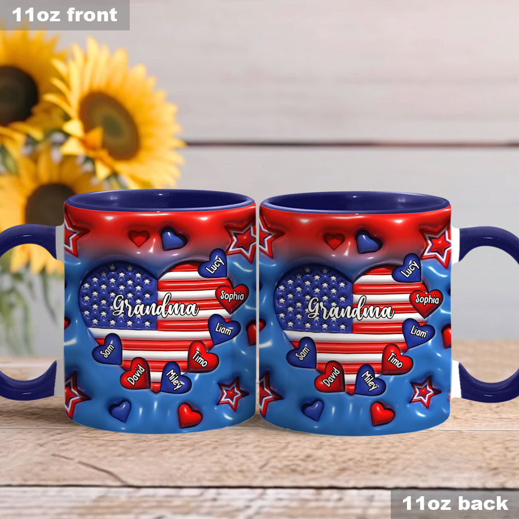Grandma & Grandkids Puff Heart Flag - Personalized Grandma Accent Mug