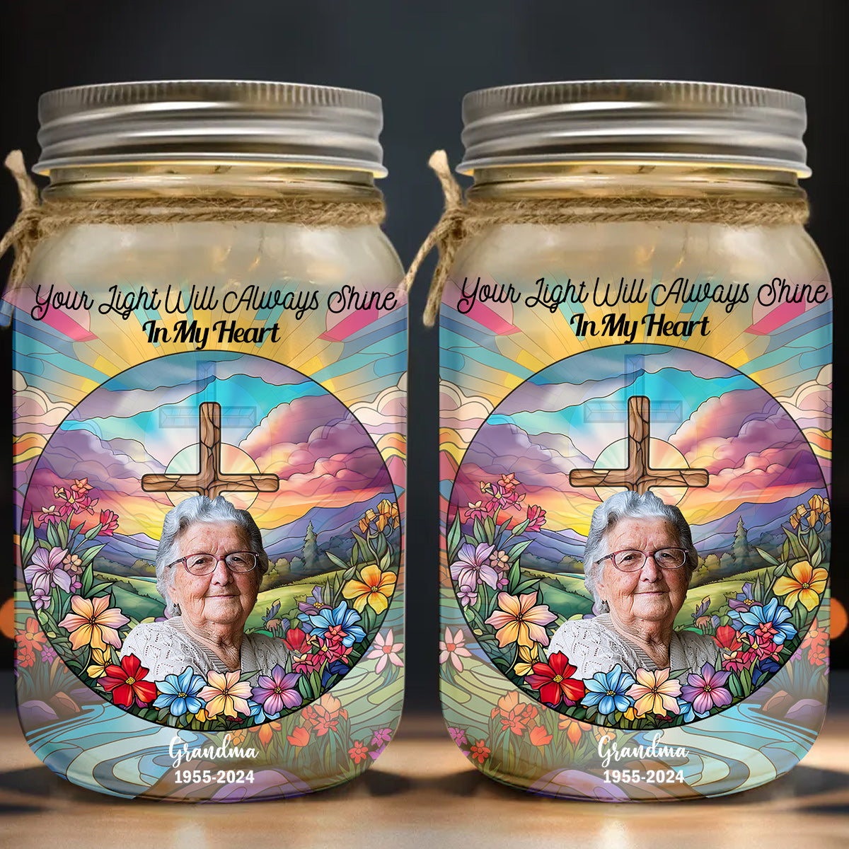 Your Light Will Always Shine In My Heart - Personalized Memorial Mason Jar Light