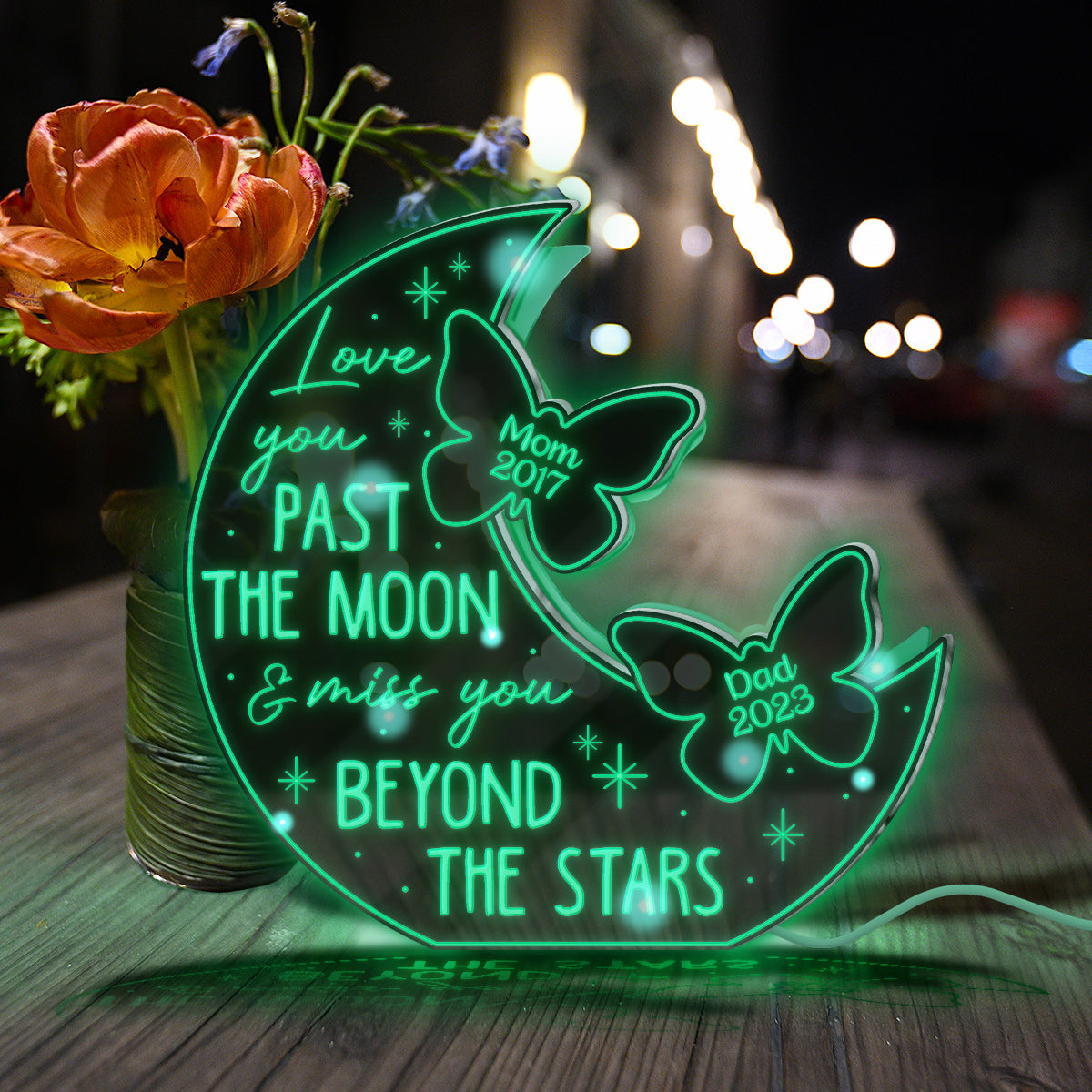 Love You Pass The Moon & Miss You Beyond The Star - Personalized Memorial Mirror Light
