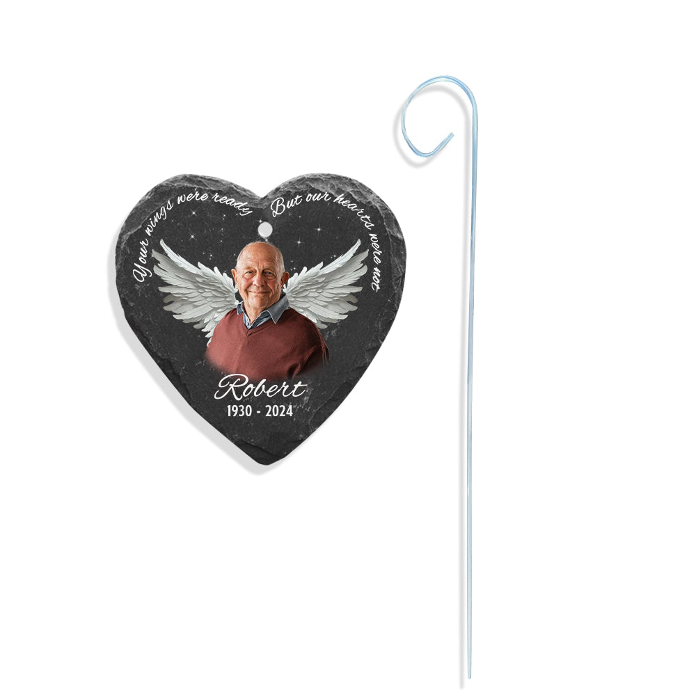 Your wings were ready but our hearts were not - Personalized Memorial Heart Hanging Garden Slate
