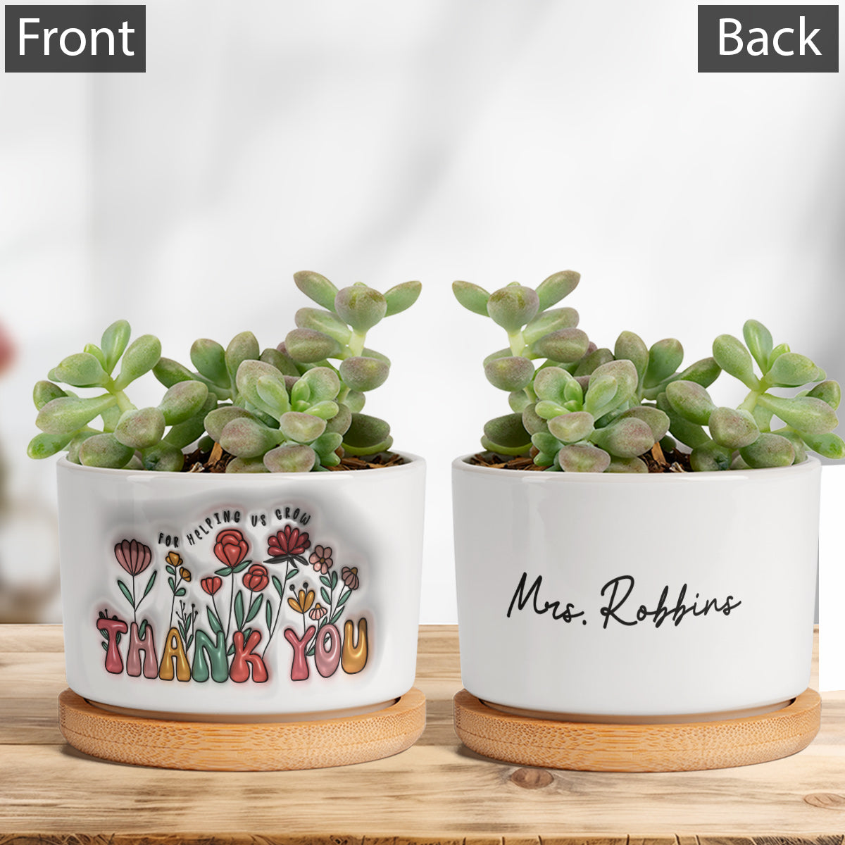 Vielen Dank für Ihre Unterstützung beim Wachstum – personalisierter Keramik-Blumentopf für Lehrer