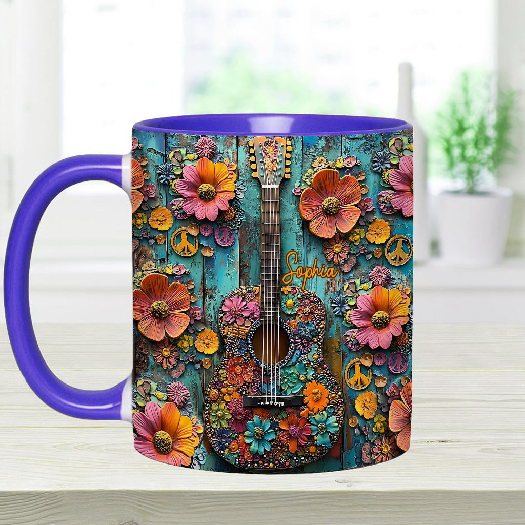 Mug vintage hippie à motif guitare - Mug personnalisé hippie