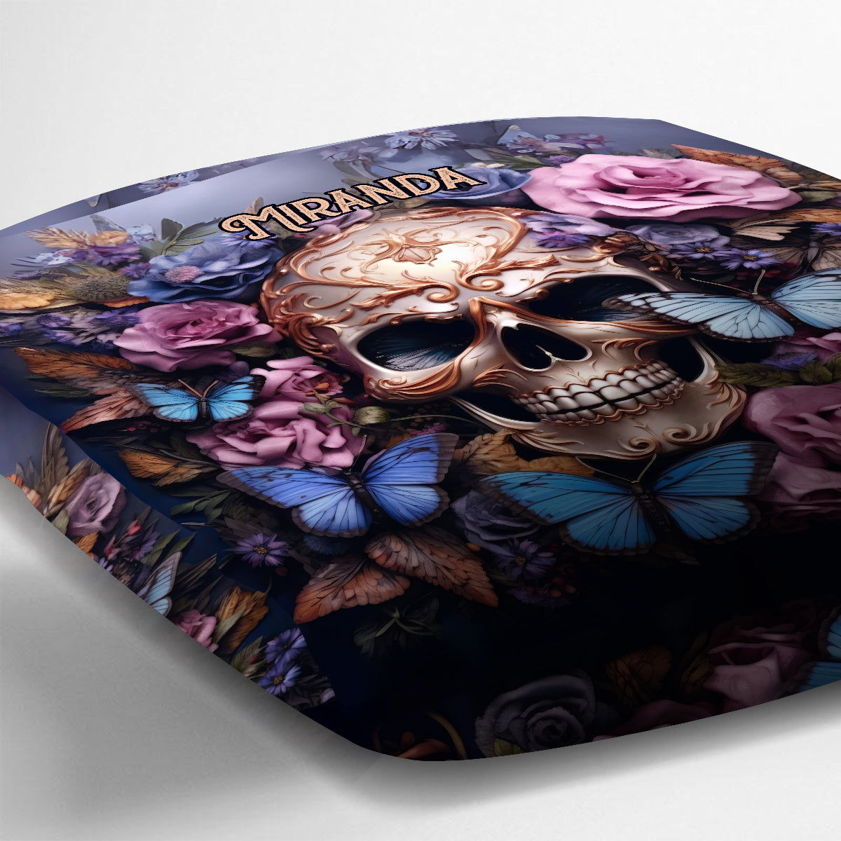 Beauty Of The Dark Skull Roses Butterflies - Personalized Skull Throw Pillow