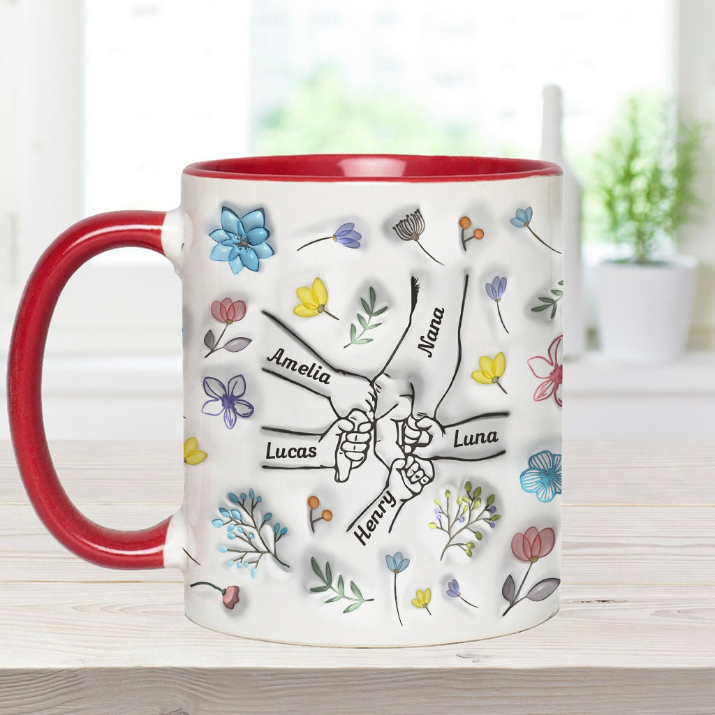 Holding Hands Grandma Mom Nana - Personalized Grandma Accent Mug