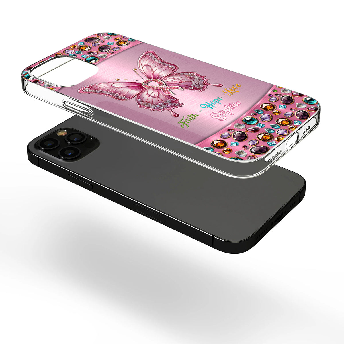 Coque de téléphone transparente personnalisée « Espoir de guérison » pour la sensibilisation au cancer du sein
