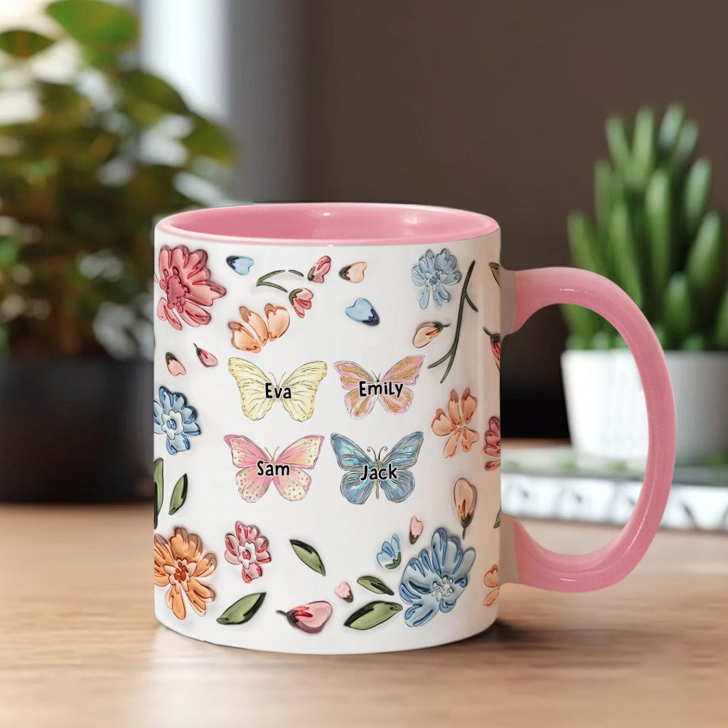 Mother Buttefly Pastel Floral Inflated - Personalized Mother Accent Mug