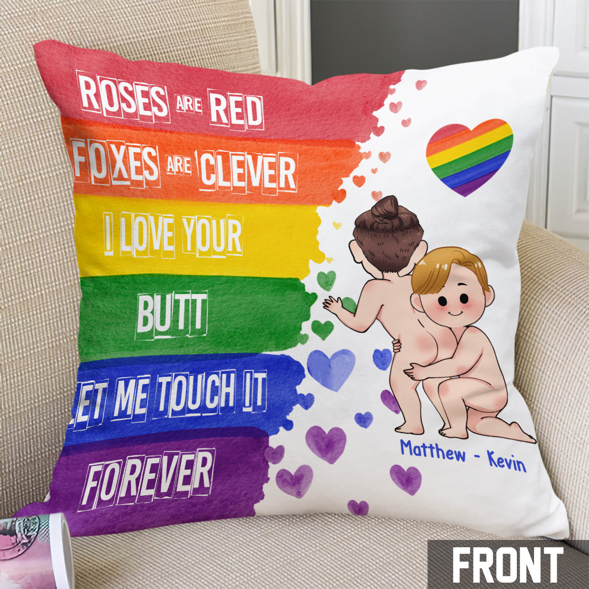 J'aime tes fesses - Coussin décoratif personnalisé de soutien LGBT
