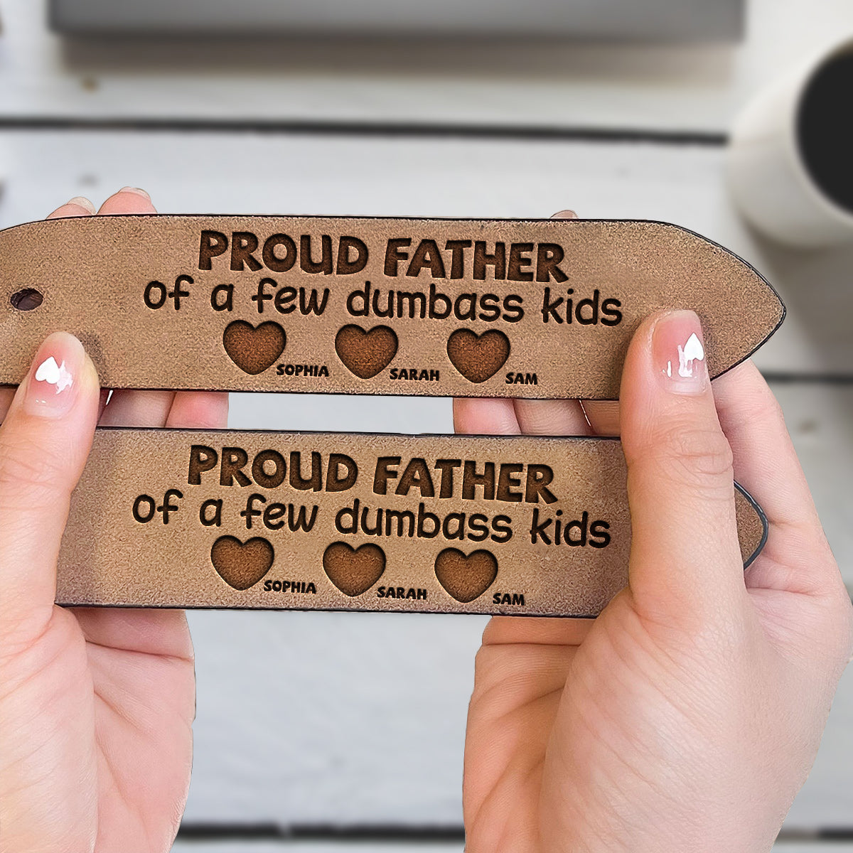Proud Father Of A Few Kids - Personalized Father Leather Belt