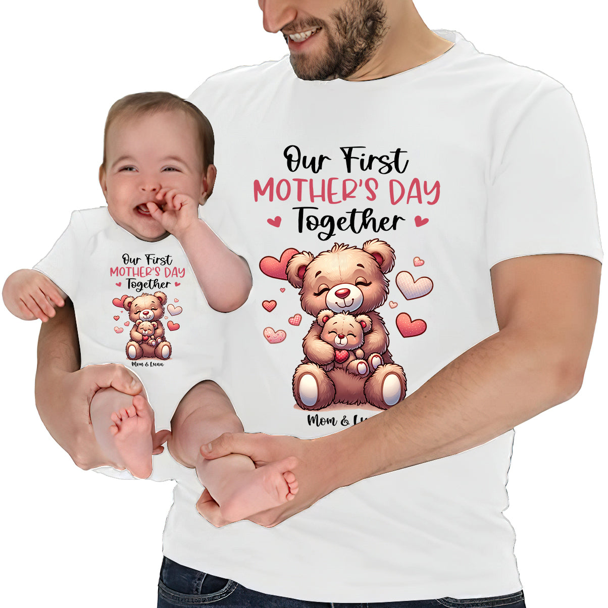 Our First Mother's Day Together - Personalized Mother T-shirt And Baby Onesie