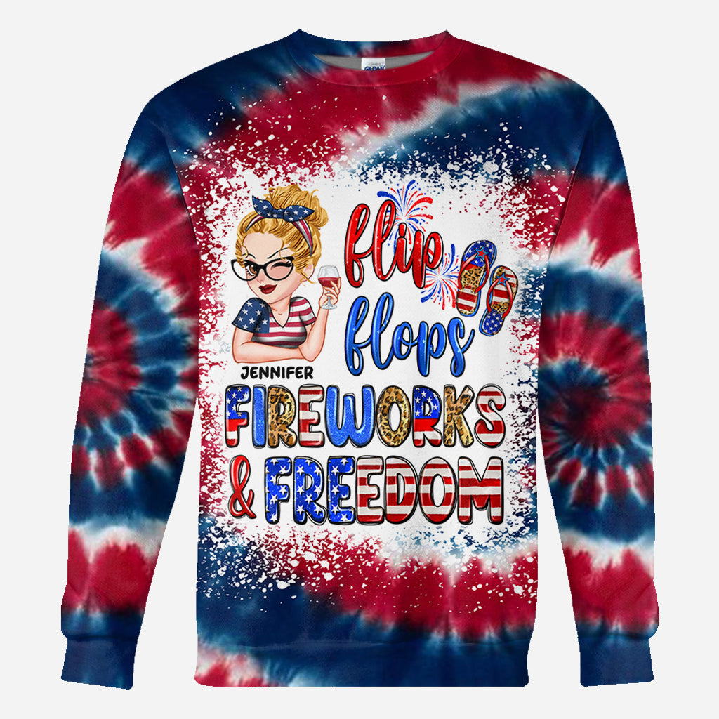 Tongs, feux d'artifice et liberté - T-shirt patriotique personnalisé