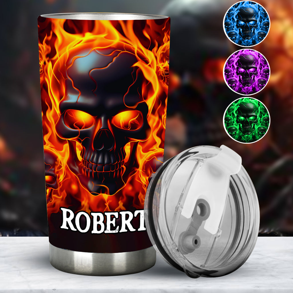 Melted Skull On Fire - Personalized Skull Tumbler