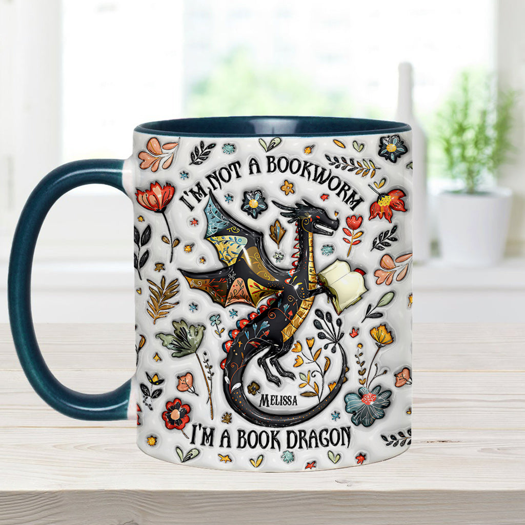Ich bin kein Bücherwurm, ich bin ein Bücherdrache – Personalisierter Becher mit Buchmotiv