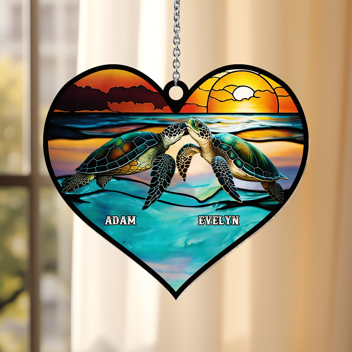 I Love You To The Beach And Back - Personalized Turtle Window Hanging Suncatcher Ornament
