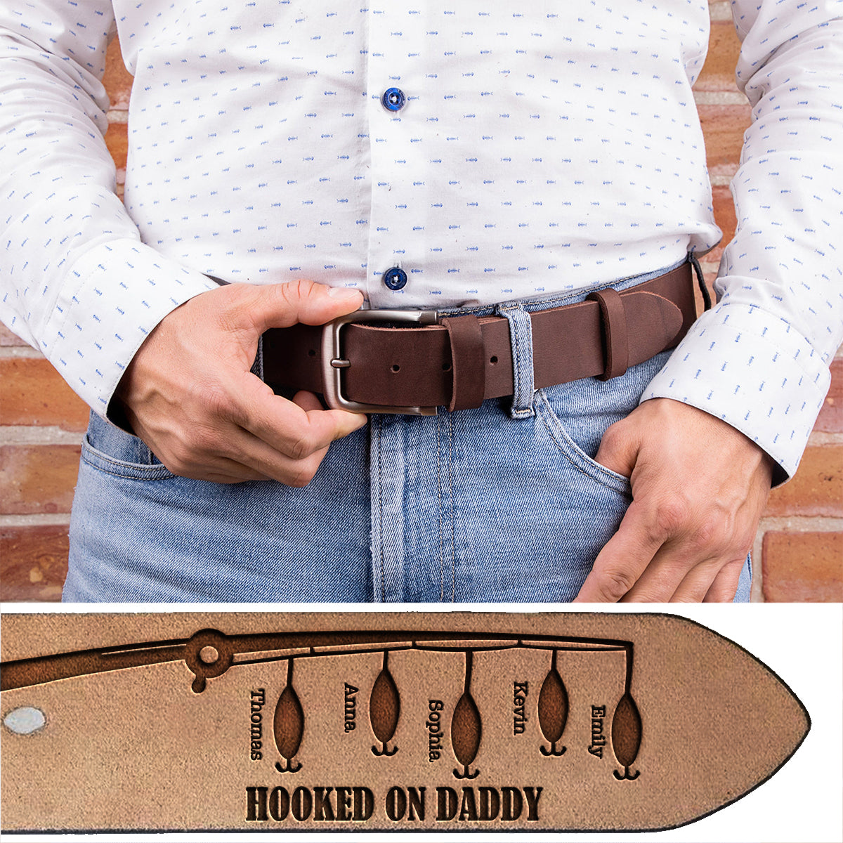 Hooked On Dad - Personalized Father Leather Belt