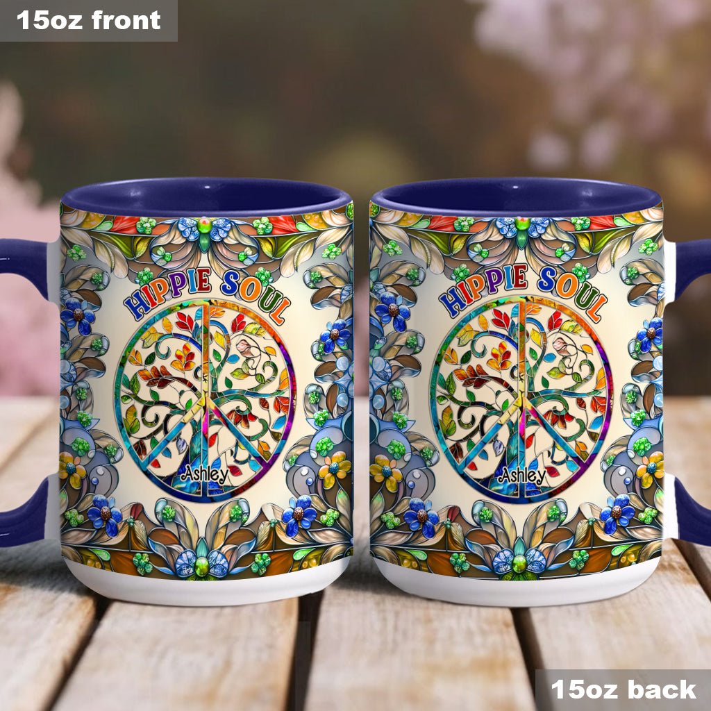 Es ist eine wunderschöne Welt, der Baum des Lebens, Friedenssymbol - personalisierte Tasse mit Hippie-Akzent