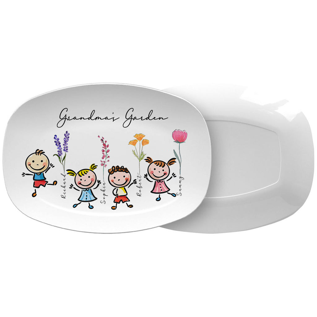 Grandma's Garden Kids With Birth Flowers - Personalized Grandma Plate