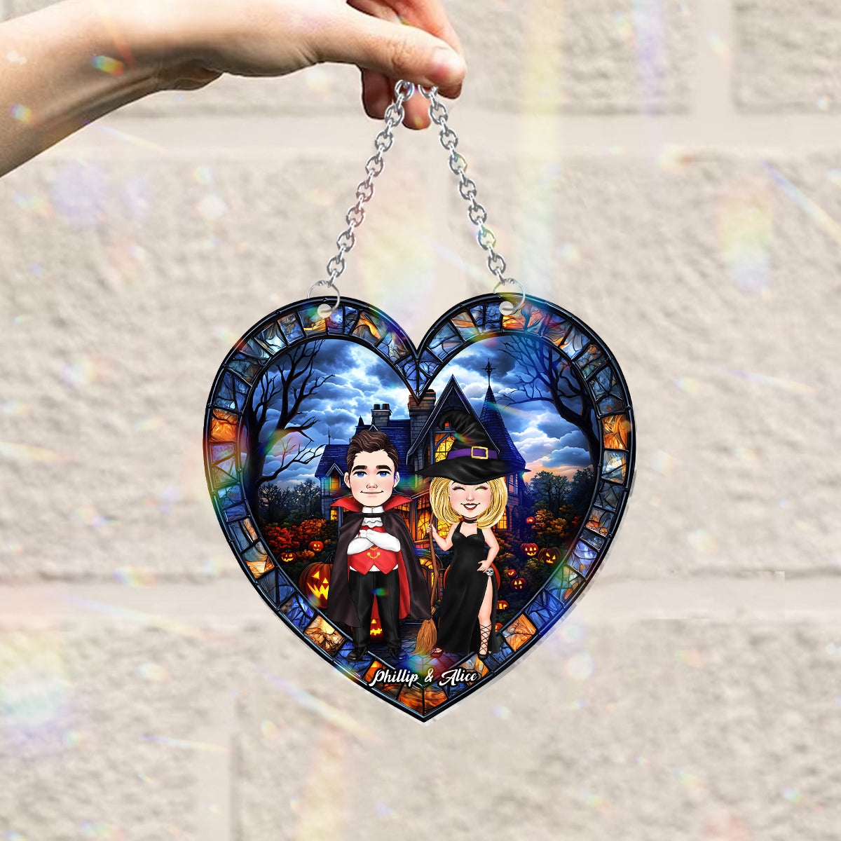 Halloween Is Coming - Personalized Couple Window Hanging Suncatcher Ornament