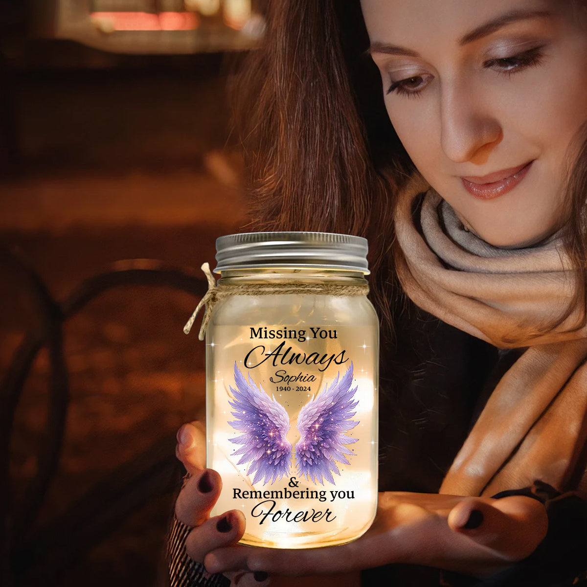 Missing You Always & Remembering You Forever - Personalized Memorial Mason Jar Light