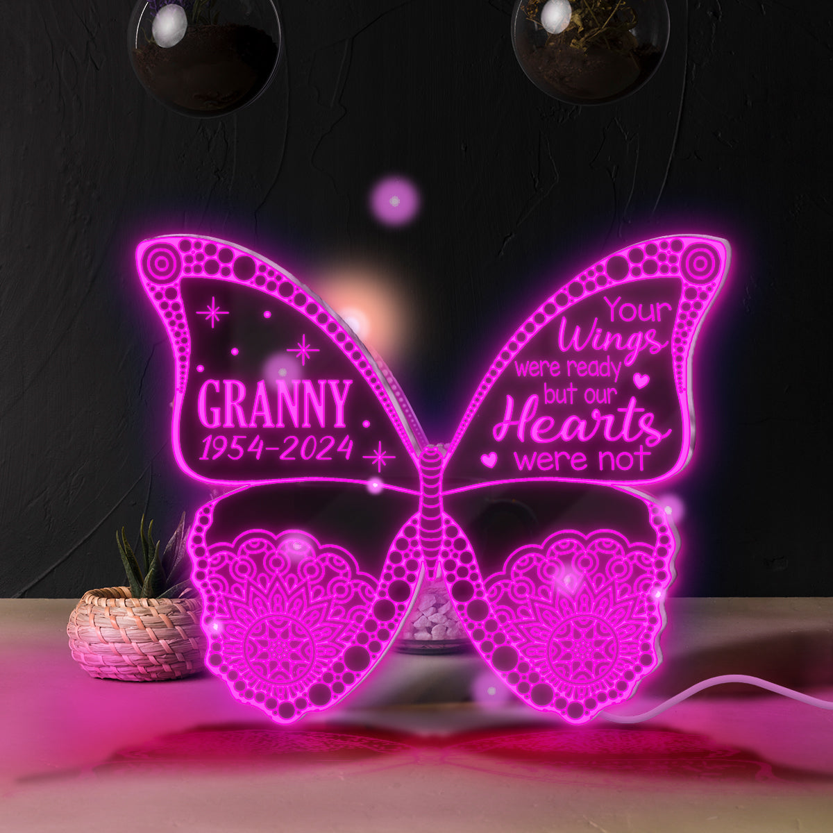 Your Wings Were Ready But Our Hearts Were Not - Personalized Memorial Mirror Light