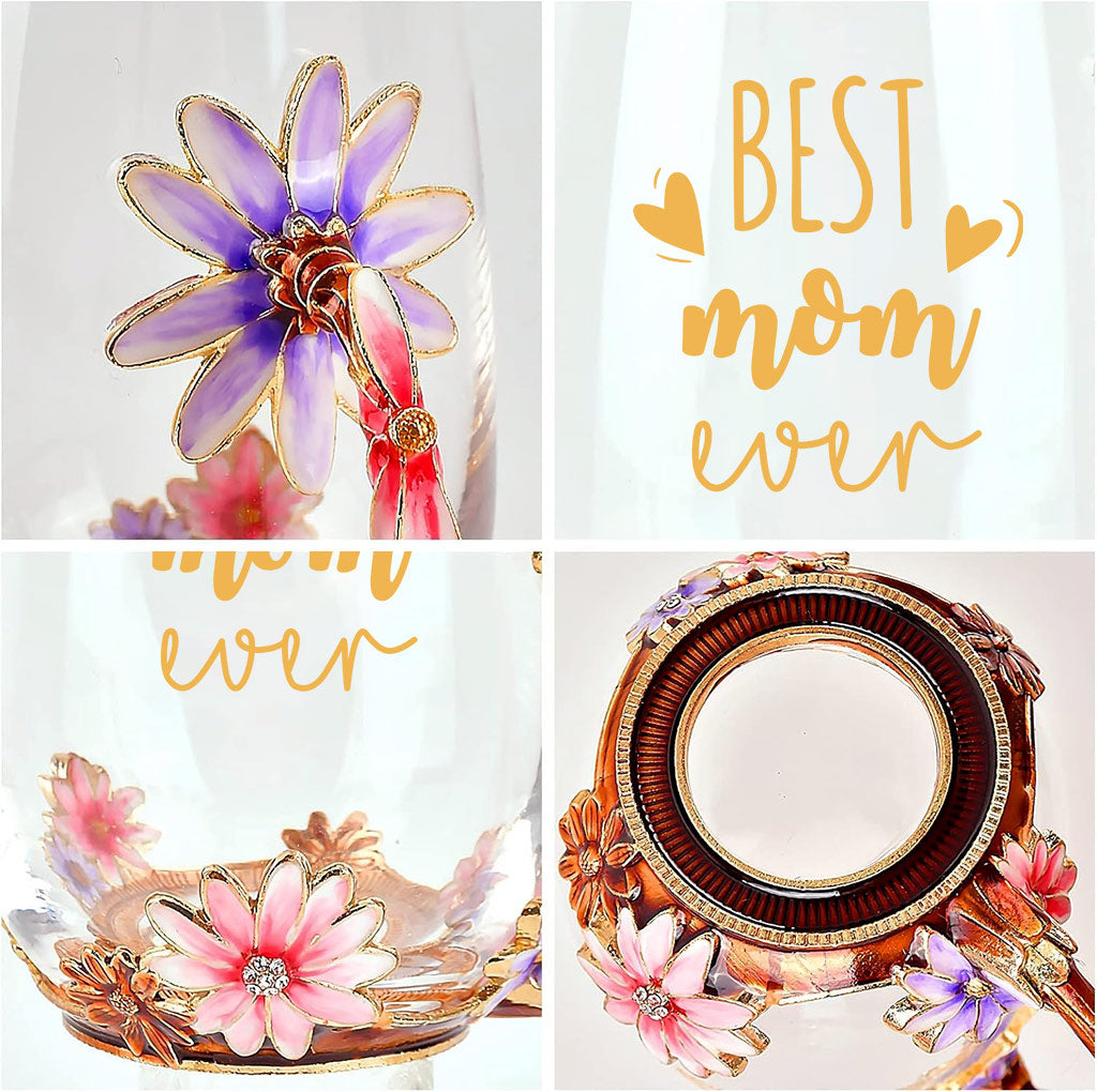 Best Mom Ever - Personalized Mother Flower Glass Tea Cup