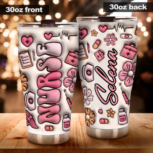 Pink Floral Style Nurse Life CNA - Personalized Nurse Tumbler