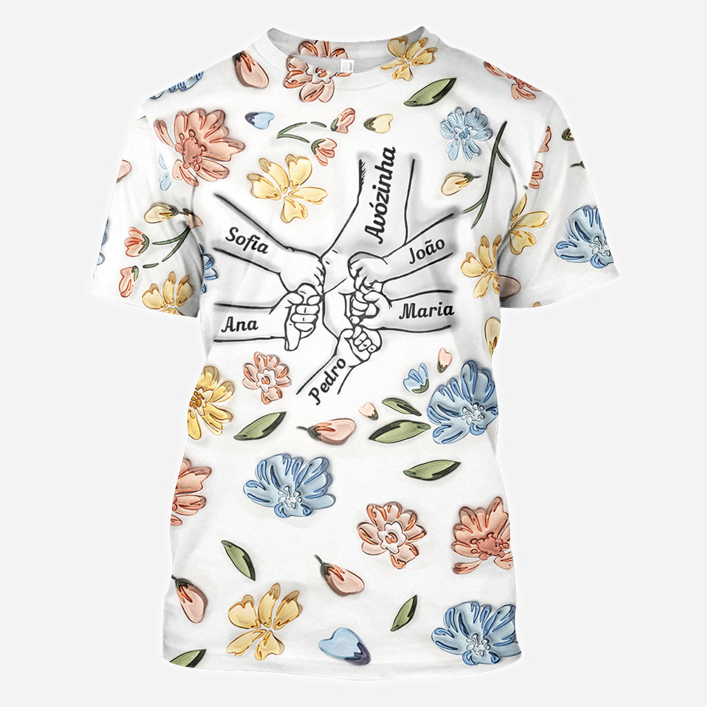 Mom's Love Hands Holding Pastel Floral - Personalized Mother All Over Shirt