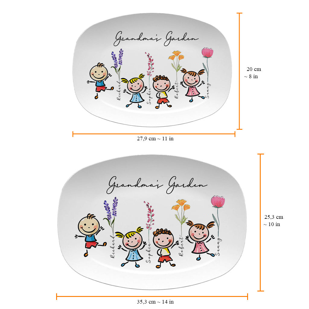 Grandma's Garden Kids With Birth Flowers - Personalized Grandma Plate