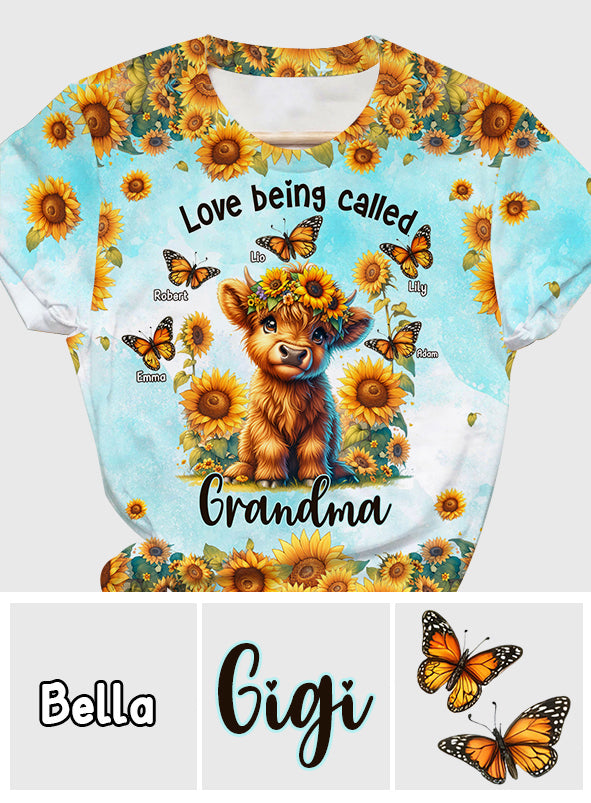 Love Being Called Grandma Highland Cow Sunflower - Personalized All Over Shirt