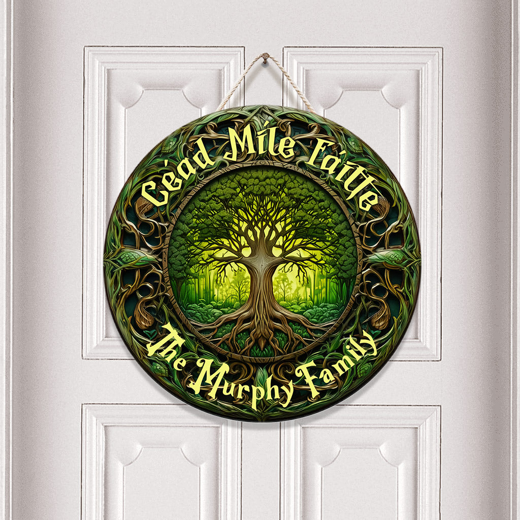 Cead Mile Failte Tree Of Life Rustic Style - Personalized Irish Round Wood Sign