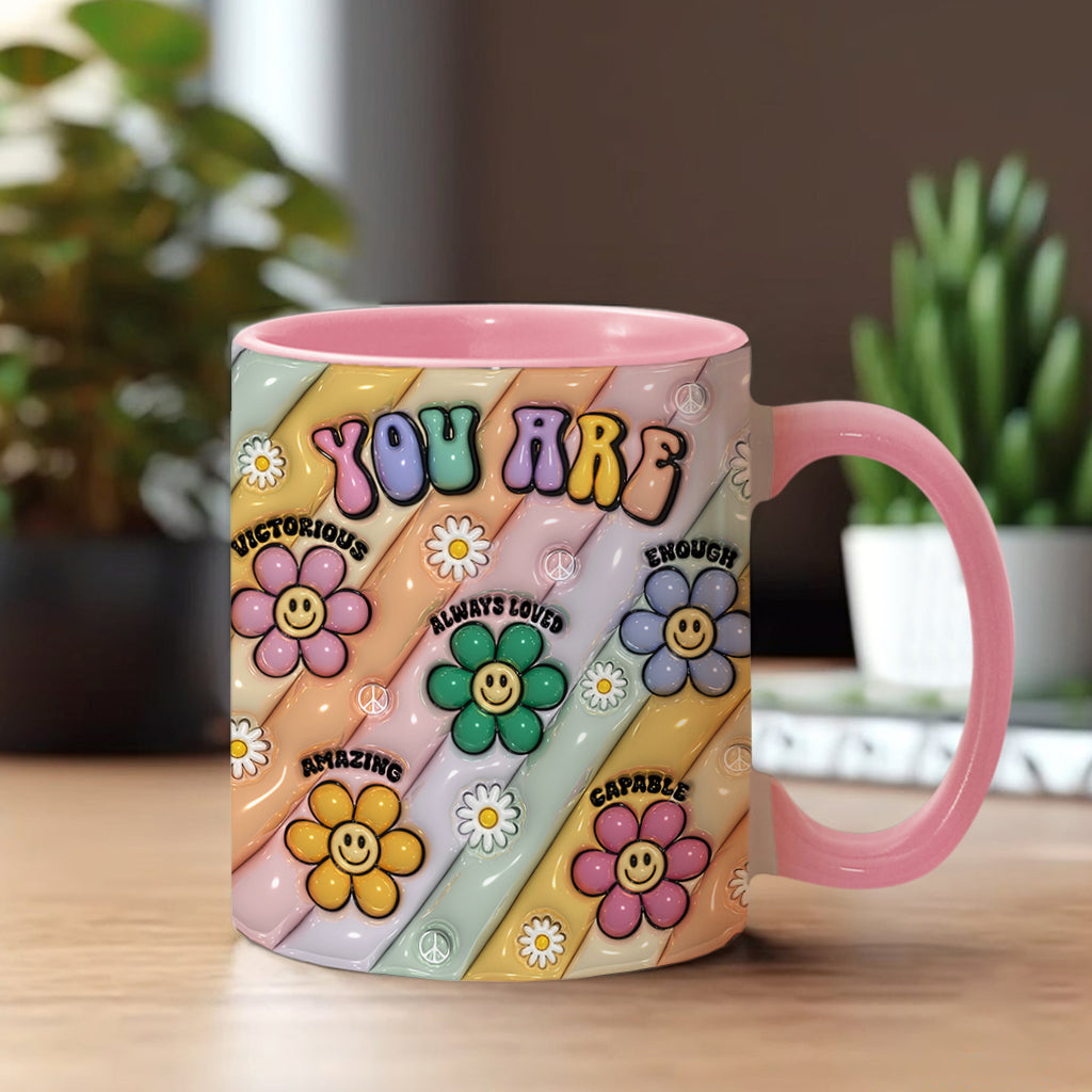 Tu es belle, forte et victorieuse - Mug personnalisé style hippie