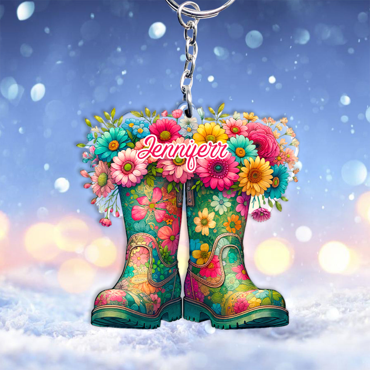 Blumen-Gartenstiefel – personalisierter Garten-Schlüsselanhänger