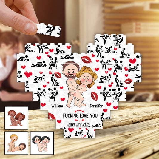 I love you - Personalized Couple Heart Building Brick Blocks Printed On Both Sides