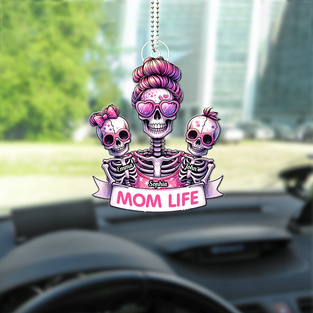 Vie de maman - Ornement de voiture personnalisé en forme de crâne - Décoration de voiture sur mesure