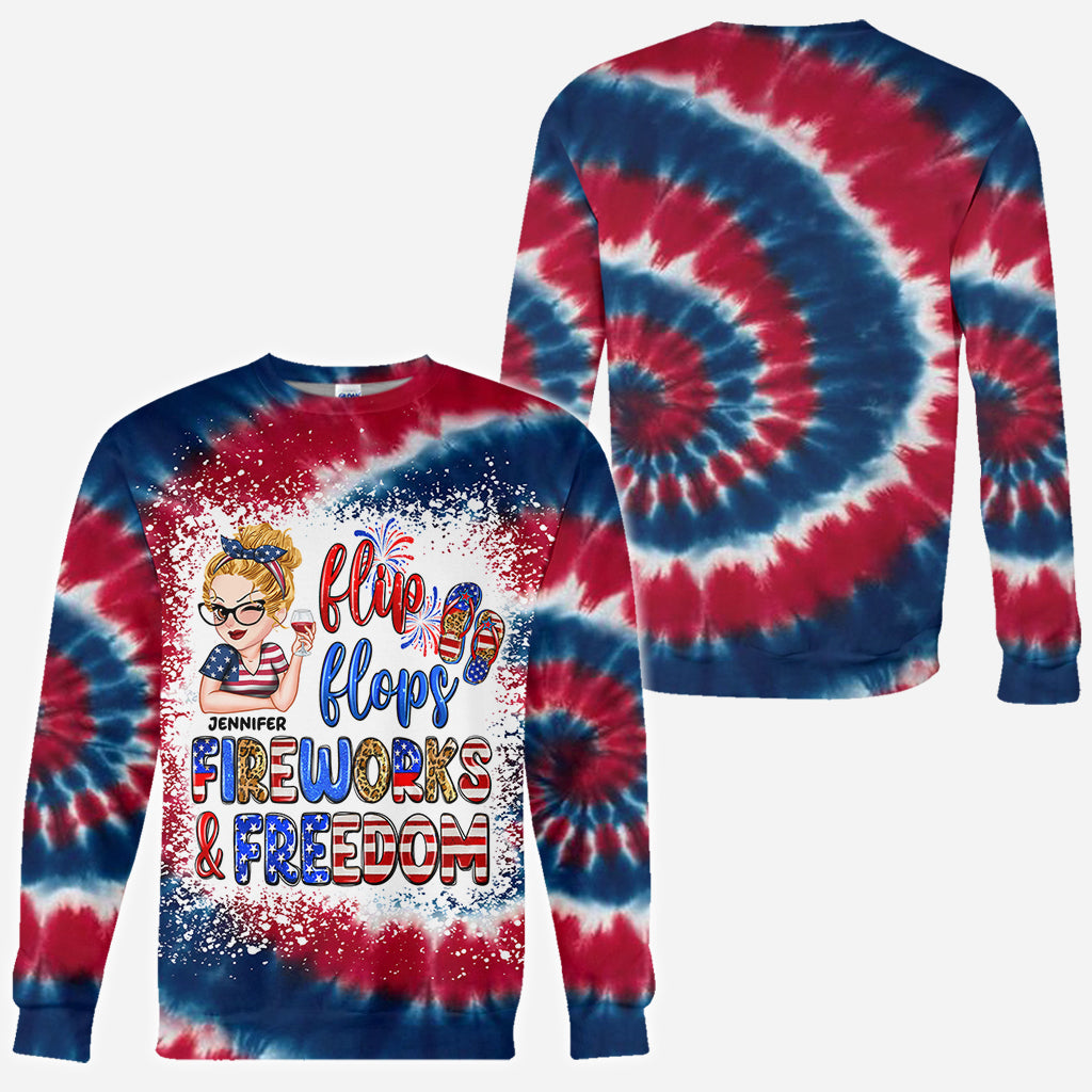 Tongs, feux d'artifice et liberté - T-shirt patriotique personnalisé