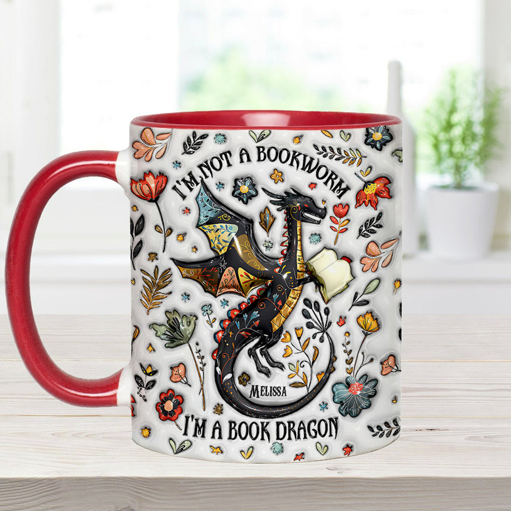 Ich bin kein Bücherwurm, ich bin ein Bücherdrache – Personalisierter Becher mit Buchmotiv