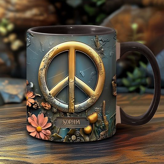 Paix, amour et bonheur - Mug personnalisé style hippie